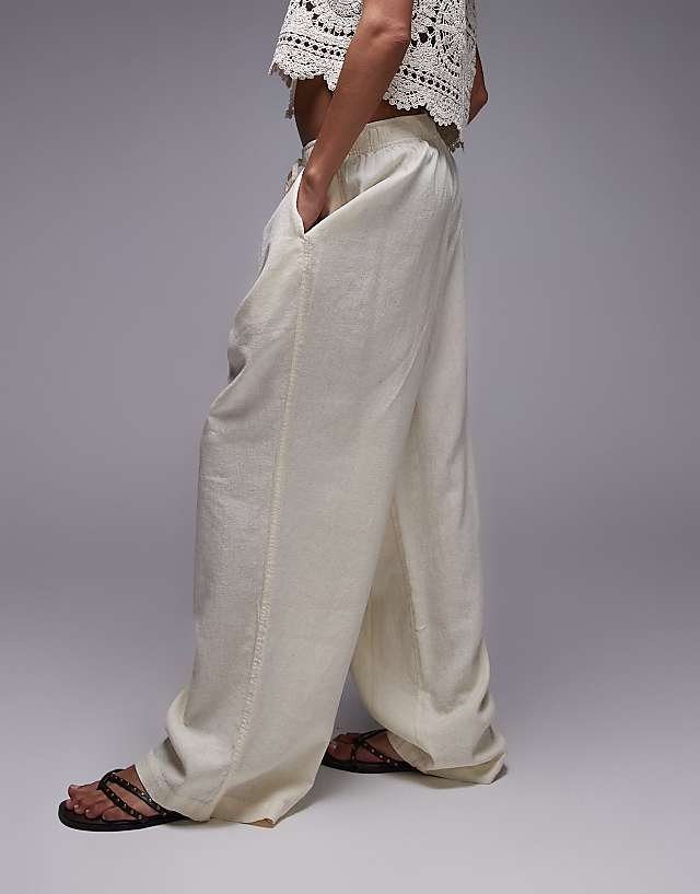 Asos Topshop Linen Balloon Trouser In Cream