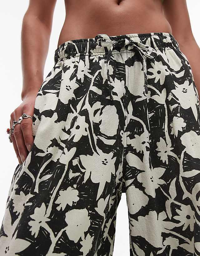 Asos Topshop Linen Balloon Trouser In Mono Floral