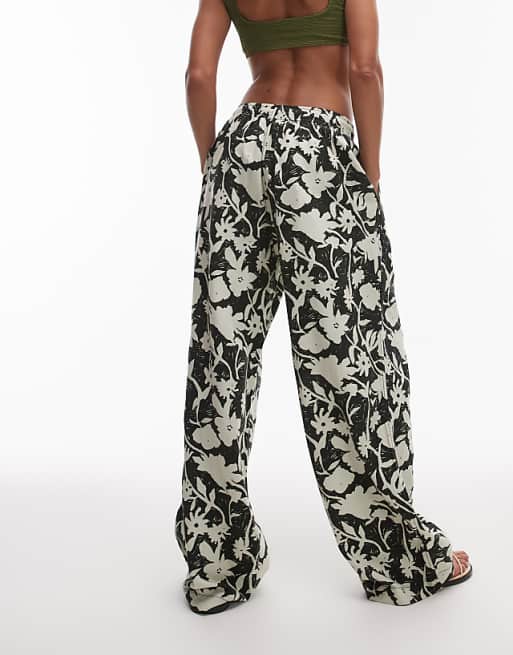 Asos Topshop Linen Balloon Trouser In Mono Floral