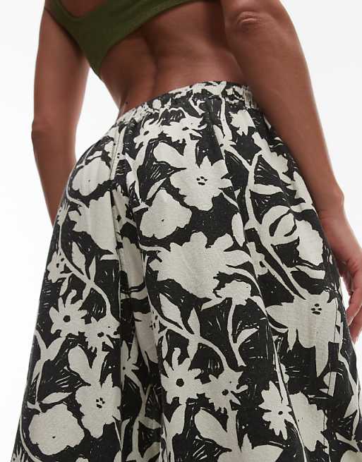 Asos Topshop Linen Balloon Trouser In Mono Floral