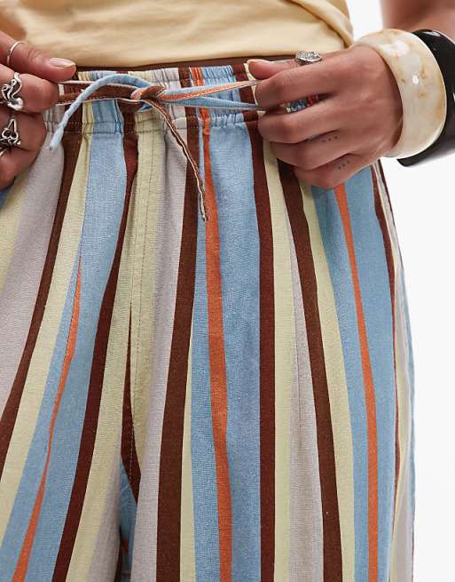 Asos Topshop Linen Balloon Trouser In Multi Stripe