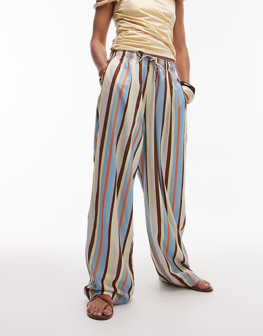 Asos Topshop Linen Balloon Trouser In Multi Stripe
