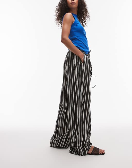Asos Topshop Linen Balloon Trouser In Multi Stripe
