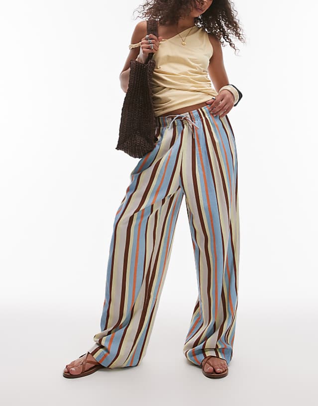 asos Topshop linen balloon trouser in multi stripe asos Topshop linen balloon trouser in multi stripe