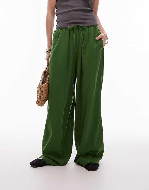 Asos Topshop Linen Balloon Trouser In Olive Green