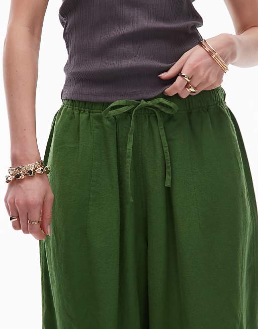 Asos Topshop Linen Balloon Trouser In Olive Green