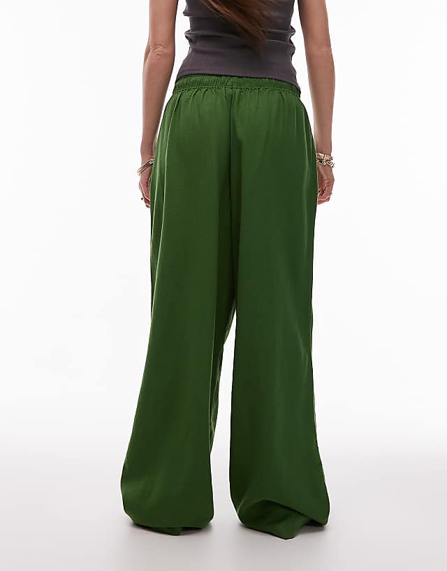 Asos Topshop Linen Balloon Trouser In Olive Green