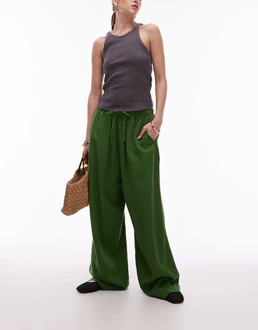 asos Topshop linen balloon trouser in olive green