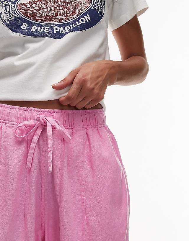 Asos Topshop Linen Balloon Trouser In Pink