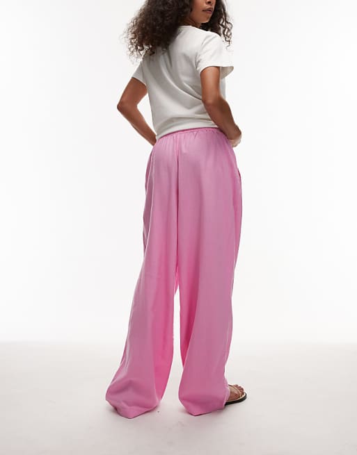Asos Topshop Linen Balloon Trouser In Pink