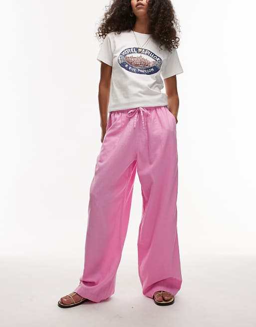 Asos Topshop Linen Balloon Trouser In Pink