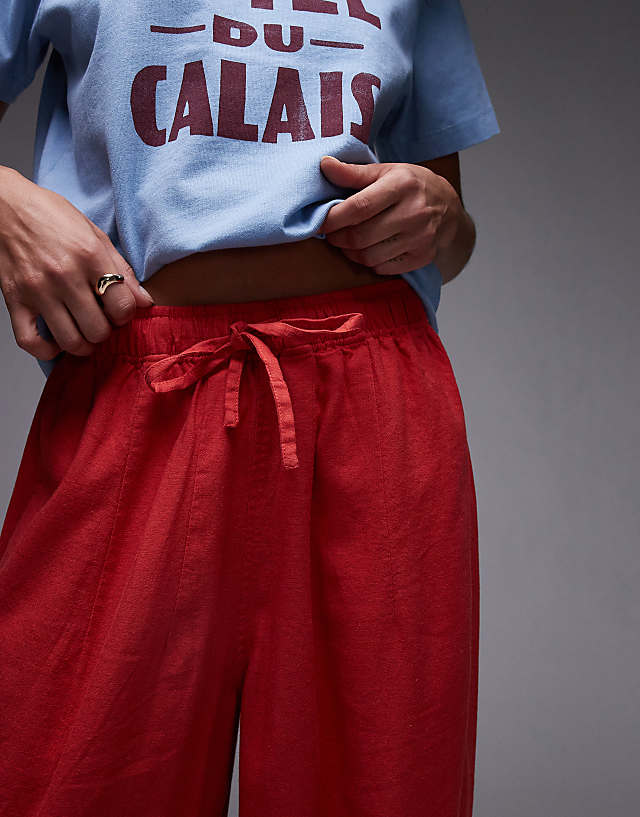 Asos Topshop Linen Balloon Trouser In Red