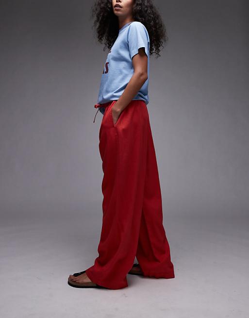 Asos Topshop Linen Balloon Trouser In Red