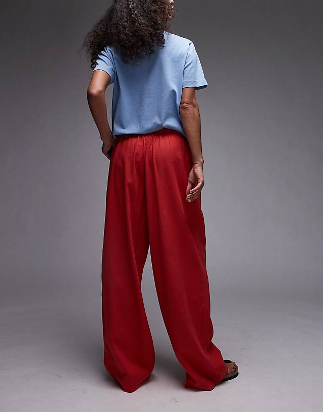 Asos Topshop Linen Balloon Trouser In Red