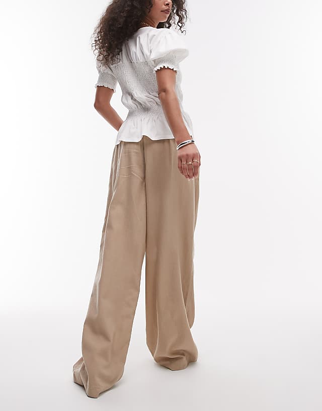Asos Topshop Linen Balloon Trouser In Stone
