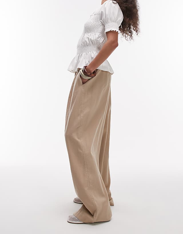 Asos Topshop Linen Balloon Trouser In Stone