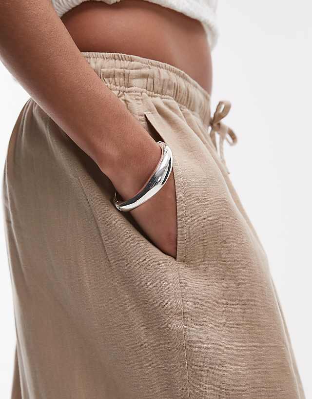 Asos Topshop Linen Balloon Trouser In Stone