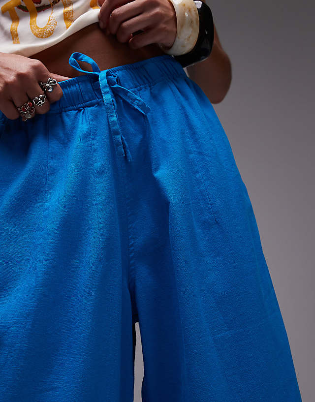 Asos Topshop Linen Balloon Trouser In Turquoise