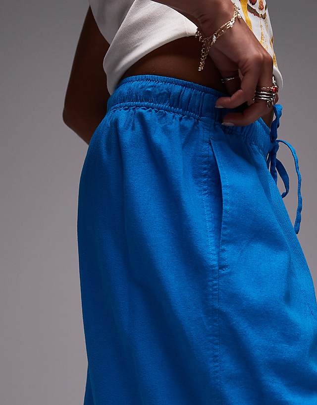 Asos Topshop Linen Balloon Trouser In Turquoise