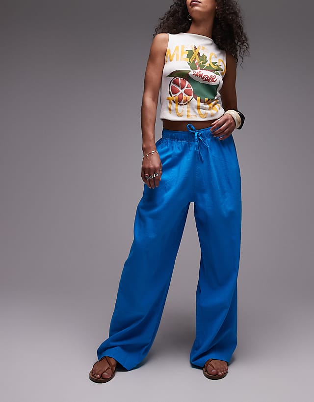 asos Topshop linen balloon trouser in turquoise