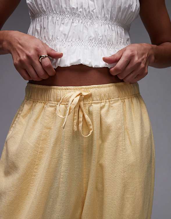 Asos Topshop Linen Balloon Trouser In Yellow