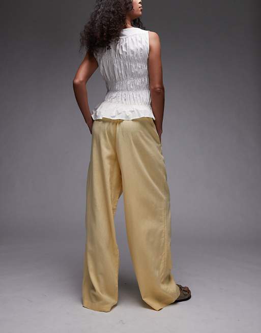 Asos Topshop Linen Balloon Trouser In Yellow