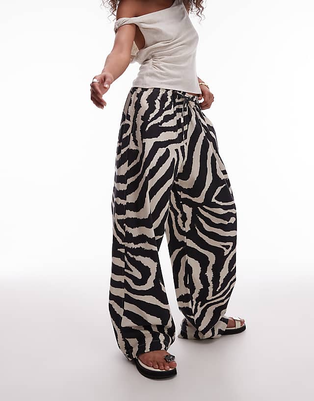 Asos Topshop Linen Balloon Trouser In Zebra Print