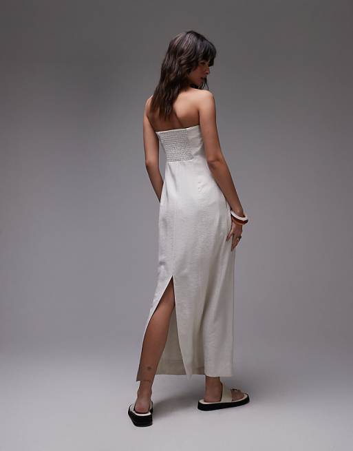 Asos Topshop Linen Bandeau Midi In Natural