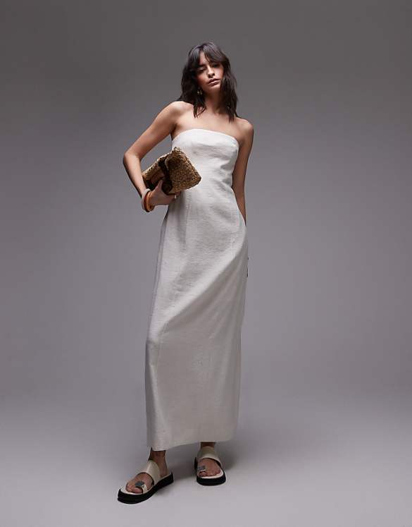 asos Topshop linen Bandeau midi in natural