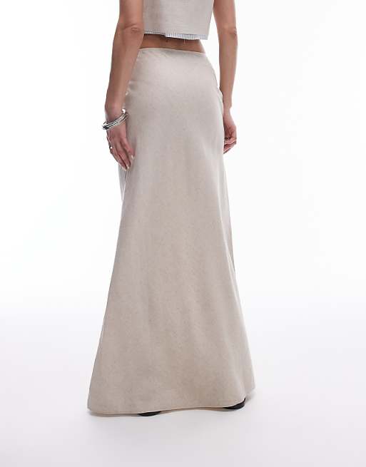 Asos Topshop Linen Bias Midi Skirt In Natural