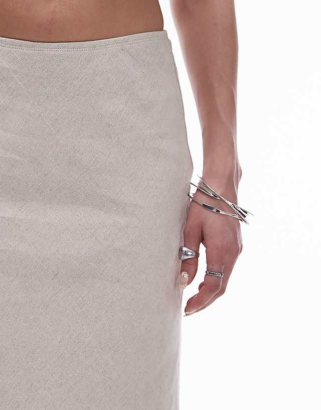 Asos Topshop Linen Bias Midi Skirt In Natural