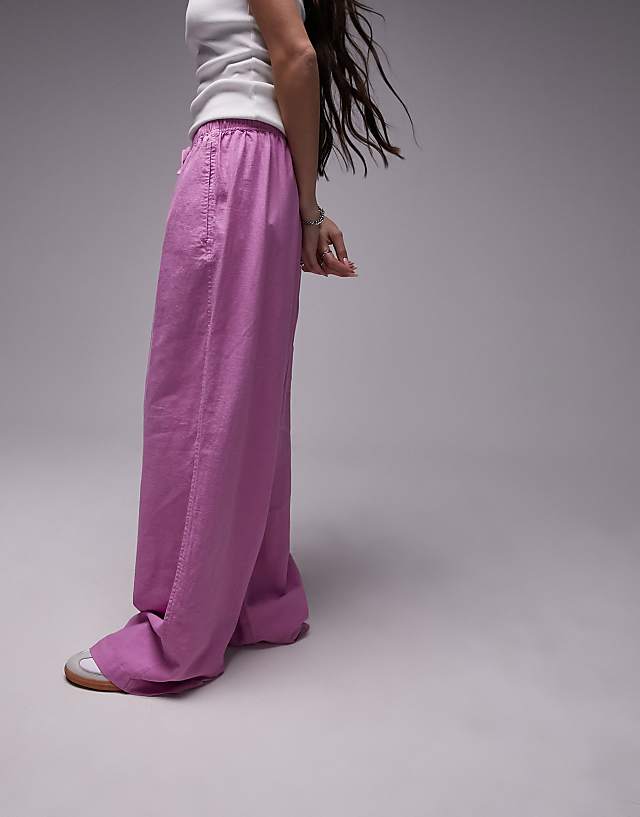Asos Topshop Linen Blend Balloon Trouser In Pink