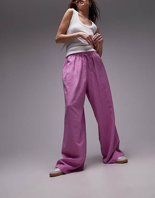 asos Topshop linen blend balloon trouser in pink