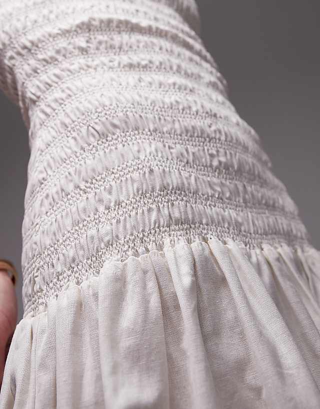 Asos Topshop Linen Cami Ruched Midi Dress In Ivory
