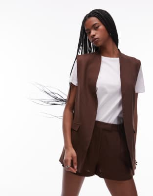 Asos Topshop Linen Co-ord In Chocolate