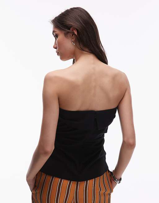 Asos Topshop Linen Fold Over Bandeau In Black