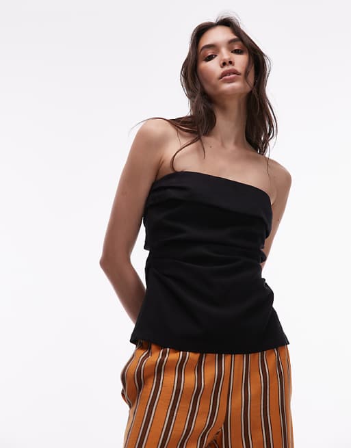 asos Topshop linen fold over bandeau in black asos Topshop linen fold over bandeau in black