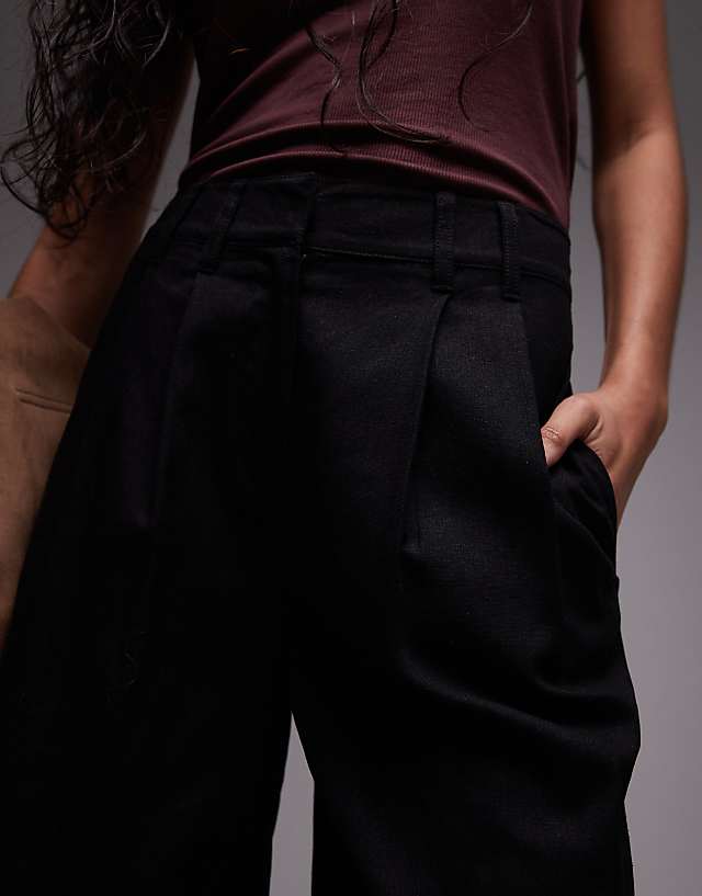 Asos Topshop Linen Longline Short In Black