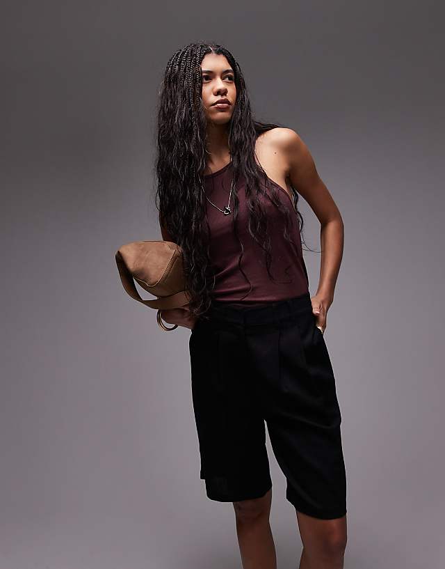 asos Topshop linen longline short in black