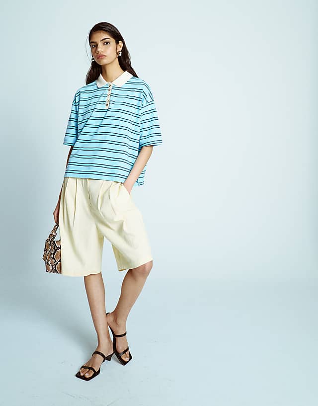 Asos Topshop Linen Longline Short In Neutral