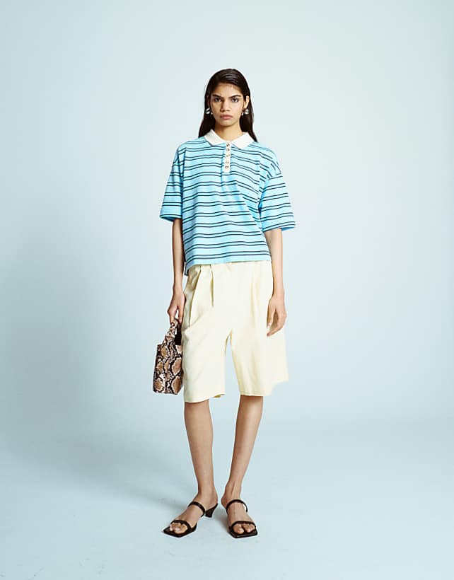 asos Topshop linen longline short in neutral