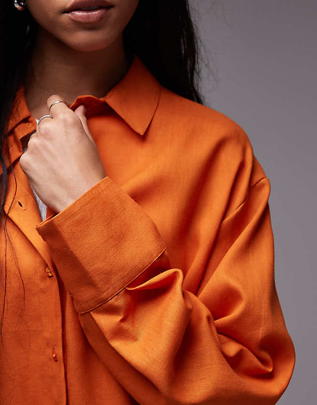 Asos Topshop Linen Look Shirt In Orange