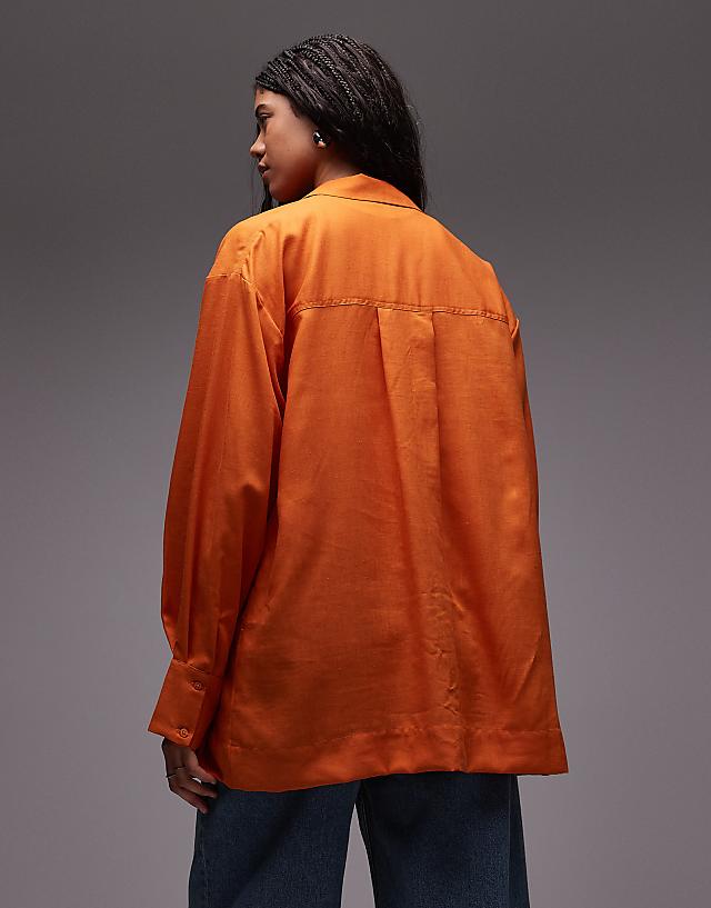 Asos Topshop Linen Look Shirt In Orange
