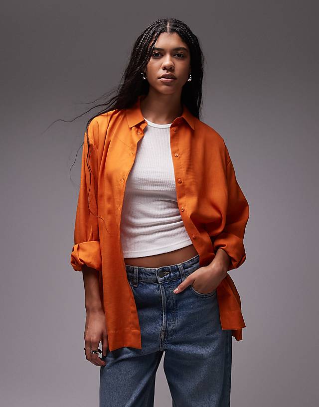 asos Topshop linen look shirt in orange