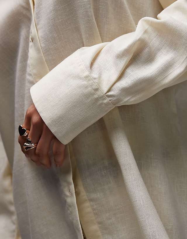 Asos Topshop Linen Look Shirt In Pale Buttermilk
