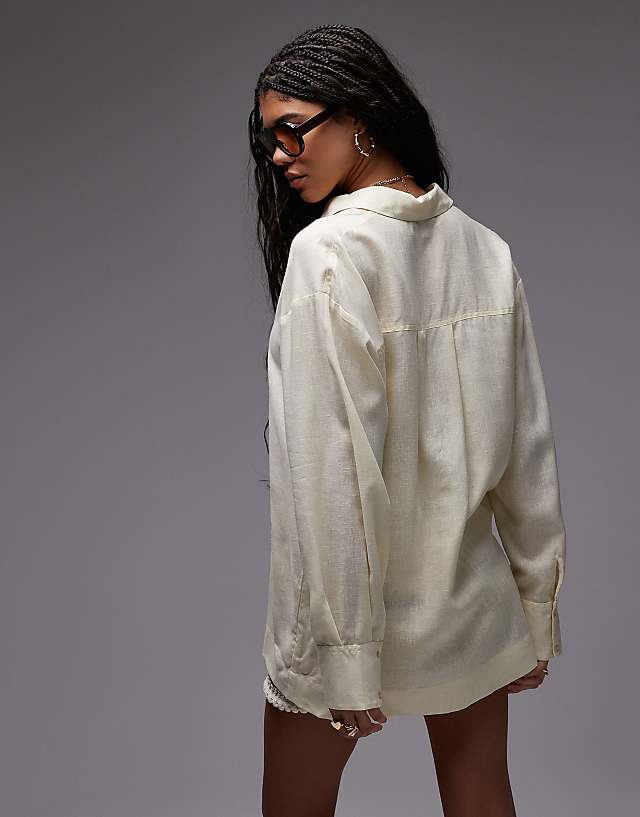 Asos Topshop Linen Look Shirt In Pale Buttermilk