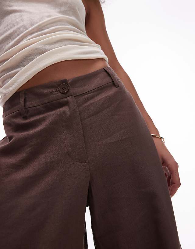 Asos Topshop Linen Low Slung Trouser In Chocolate