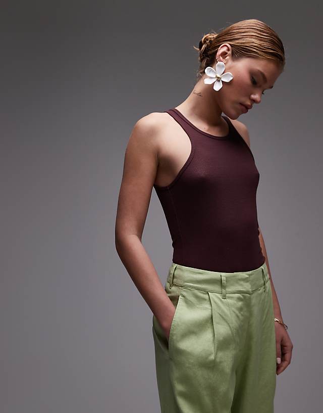 Asos Topshop Linen Ovoid Trouser In Light Green