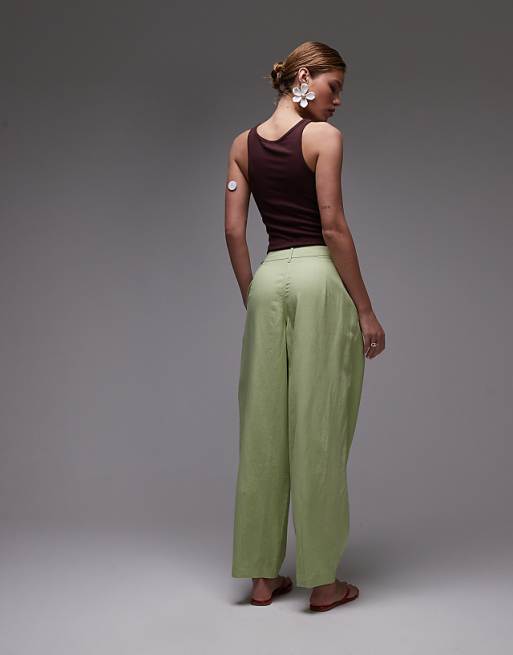 Asos Topshop Linen Ovoid Trouser In Light Green