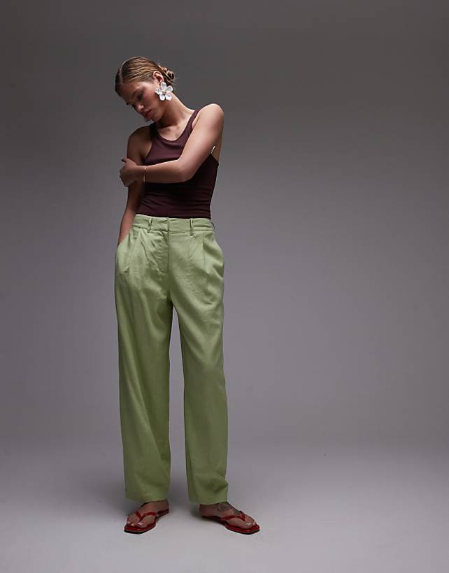 asos Topshop linen ovoid trouser in light green